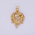 14K Gold plated Clear CZ Molten Drip Shell Pearl Heart Pendant in Gold & Silver | N1793 N1794