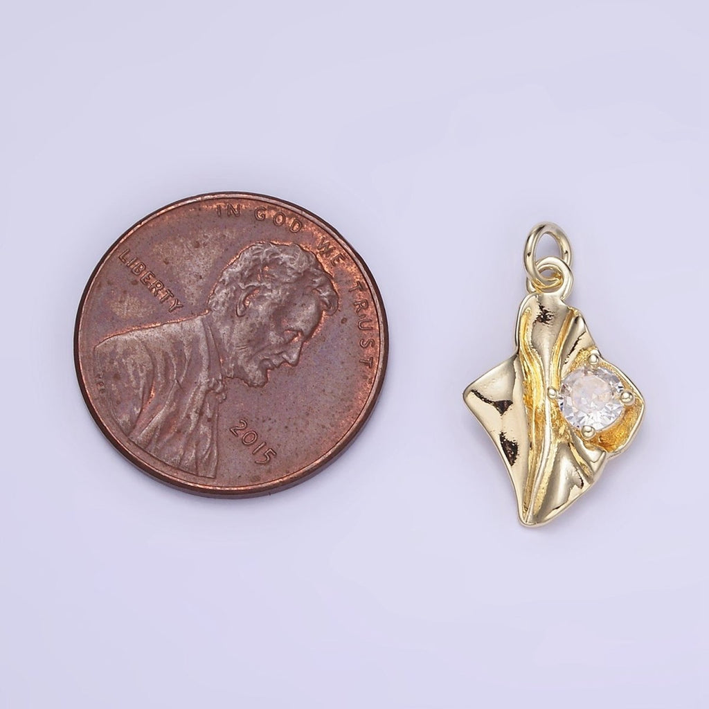 14K Gold plated Clear CZ Molten Foil Mini Charm | W589 - DLUXCA