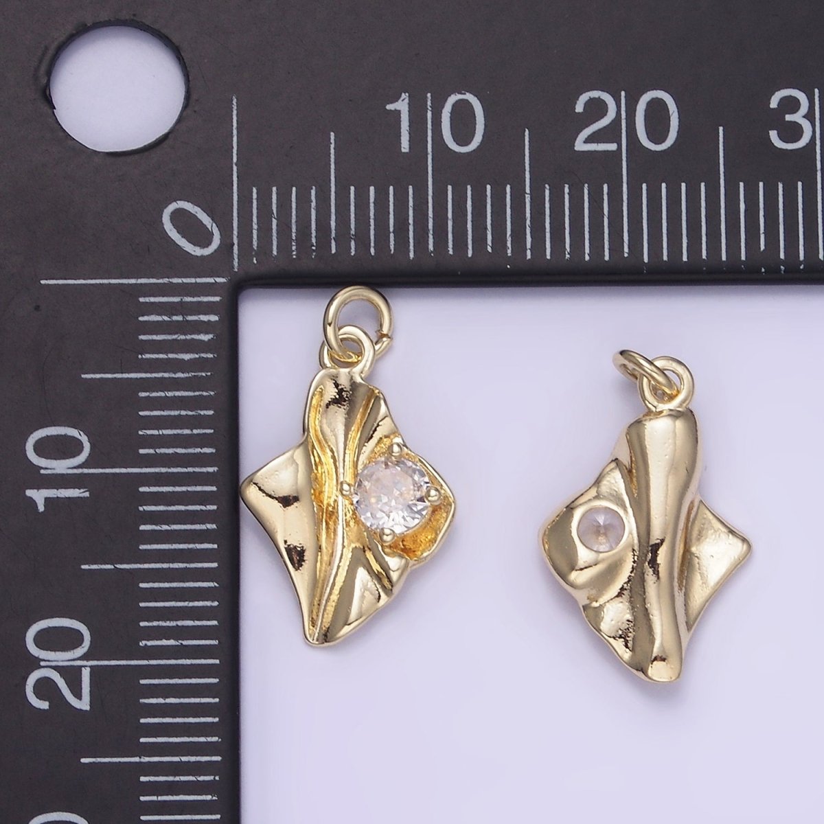 14K Gold plated Clear CZ Molten Foil Mini Charm | W589 - DLUXCA