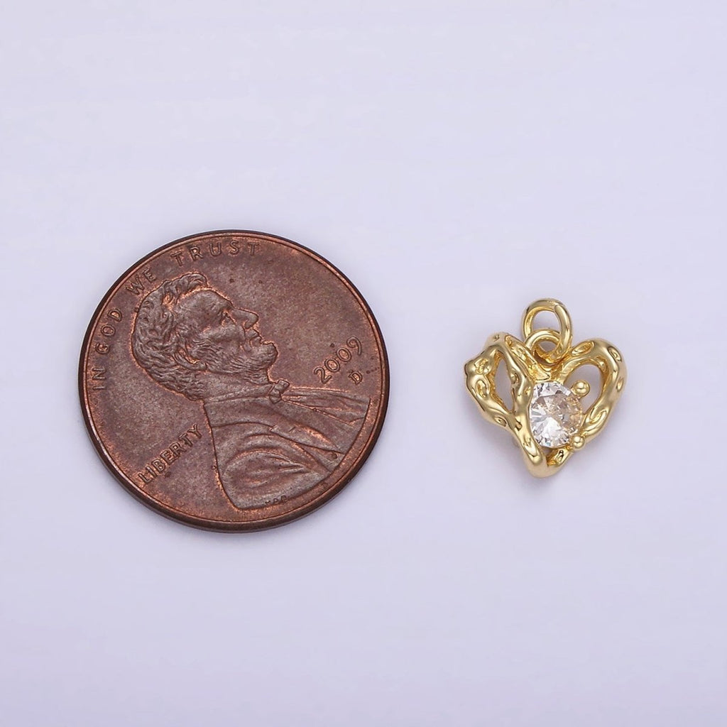 14K Gold plated Clear CZ Molten Open Heart Add-On Charm | AC901 - DLUXCA