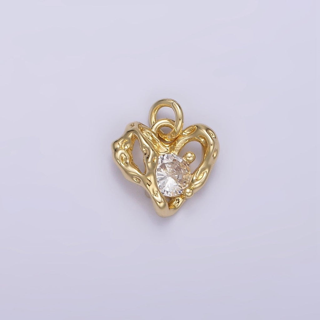 14K Gold plated Clear CZ Molten Open Heart Add-On Charm | AC901 - DLUXCA