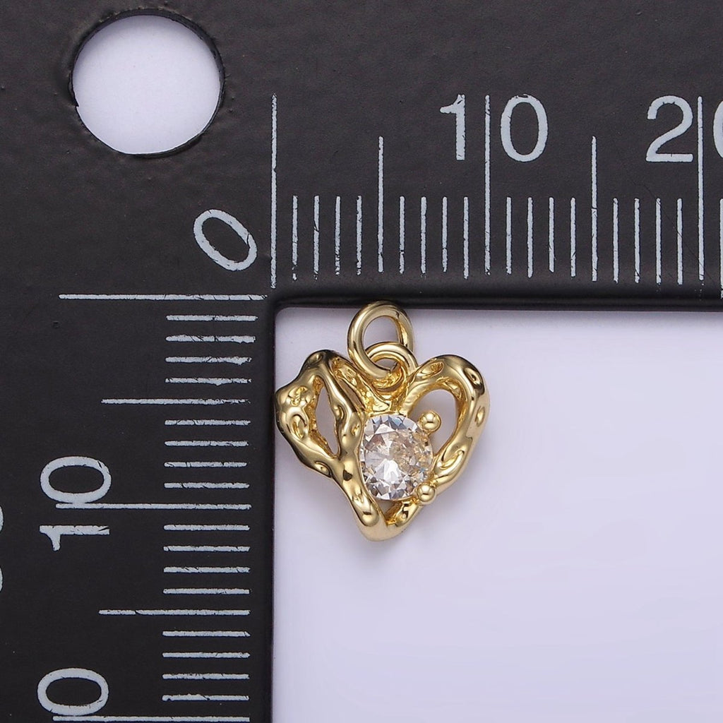 14K Gold plated Clear CZ Molten Open Heart Add-On Charm | AC901 - DLUXCA