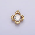 14K Gold plated Clear CZ Open Clover Quatrefoil Bezel Charm | N950 - DLUXCA