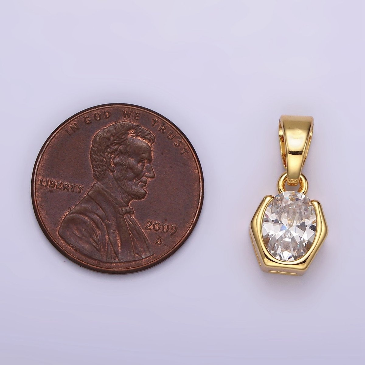 14K Gold plated Clear CZ Oval Hexagon Open Bezel Pendant | AA1105 - DLUXCA
