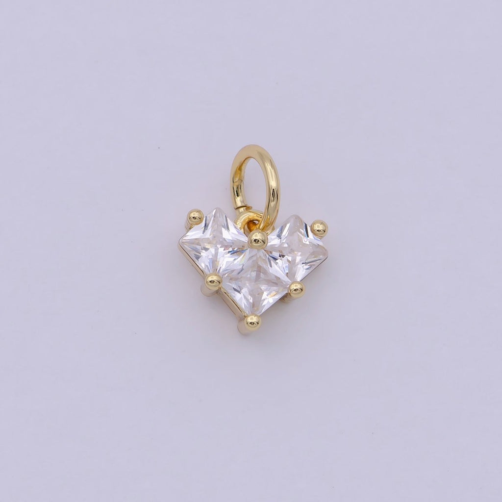 14K Gold plated Clear CZ Pixelated Heart Mini Add - On Charm | C193 