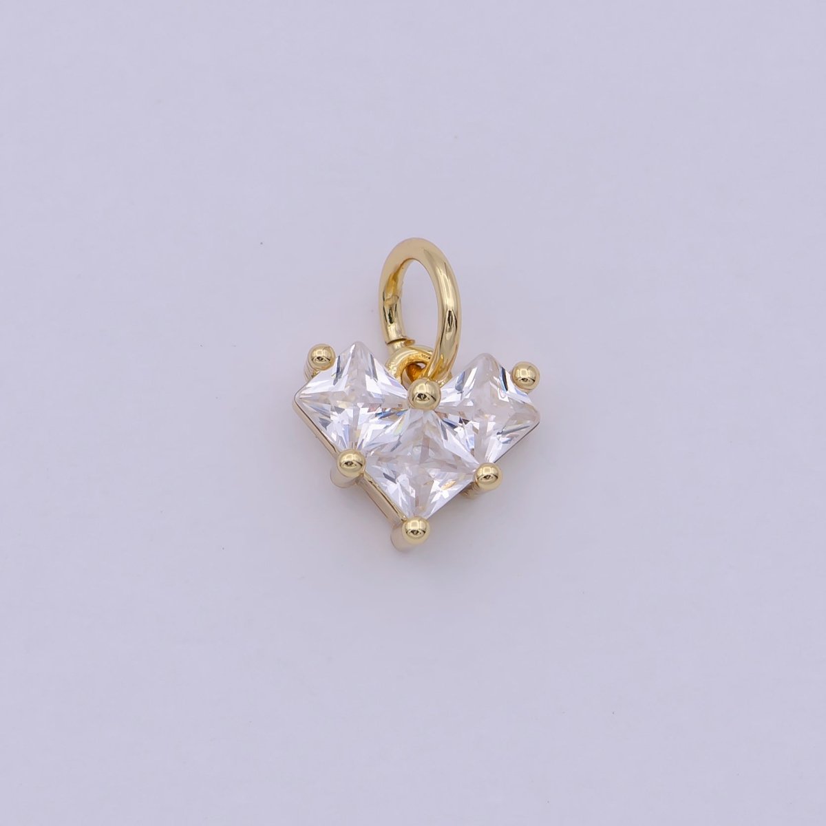 14K Gold plated Clear CZ Pixelated Heart Mini Add - On Charm | C193 