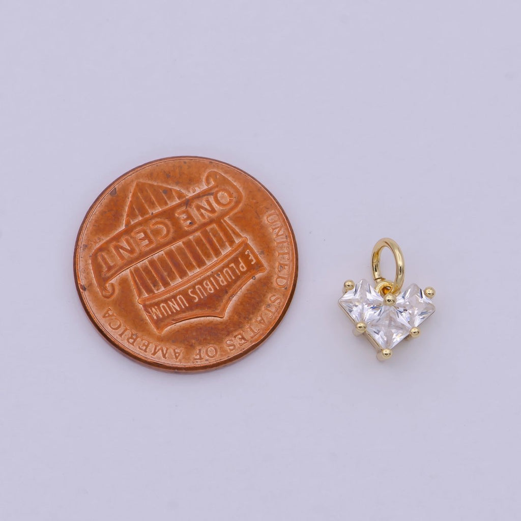 14K Gold plated Clear CZ Pixelated Heart Mini Add - On Charm | C193 