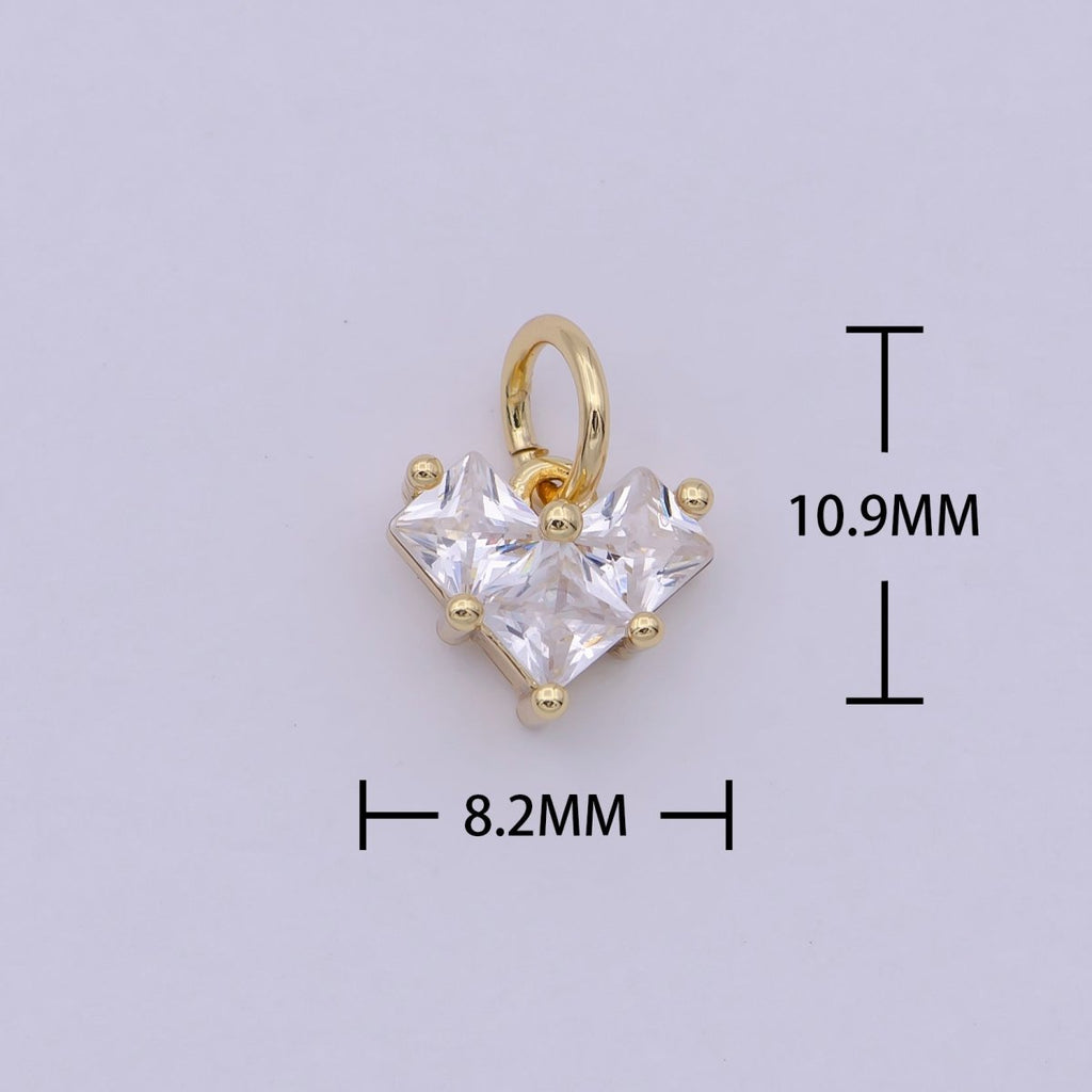 14K Gold plated Clear CZ Pixelated Heart Mini Add - On Charm | C193 