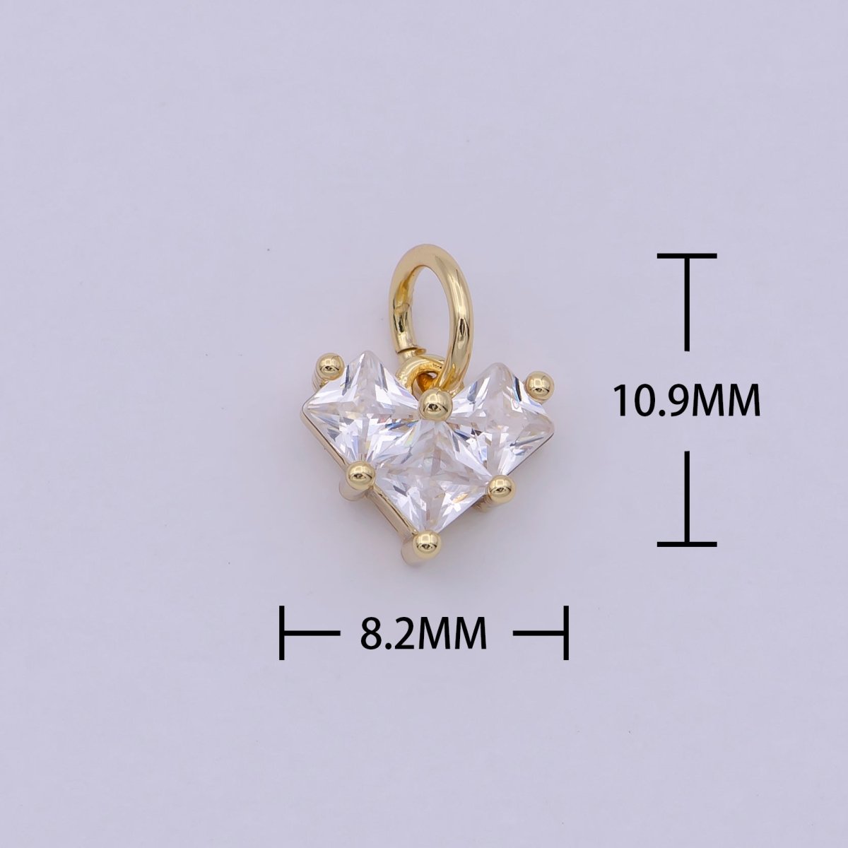 14K Gold plated Clear CZ Pixelated Heart Mini Add - On Charm | C193 