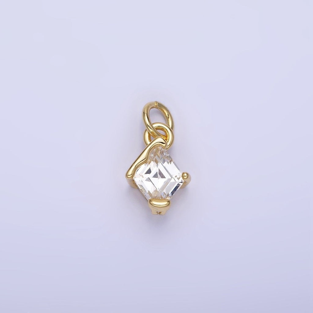 14K Gold plated Clear CZ Rhombus Molten Mini Charm in Gold & Silver | W582