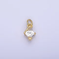 14K Gold plated Clear CZ Rhombus Molten Mini Charm in Gold & Silver | W582
