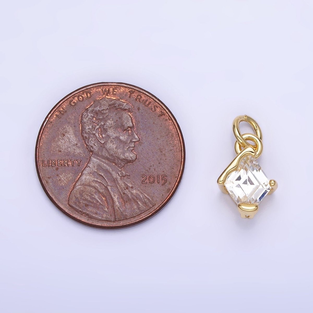 14K Gold plated Clear CZ Rhombus Molten Mini Charm in Gold & Silver | W582