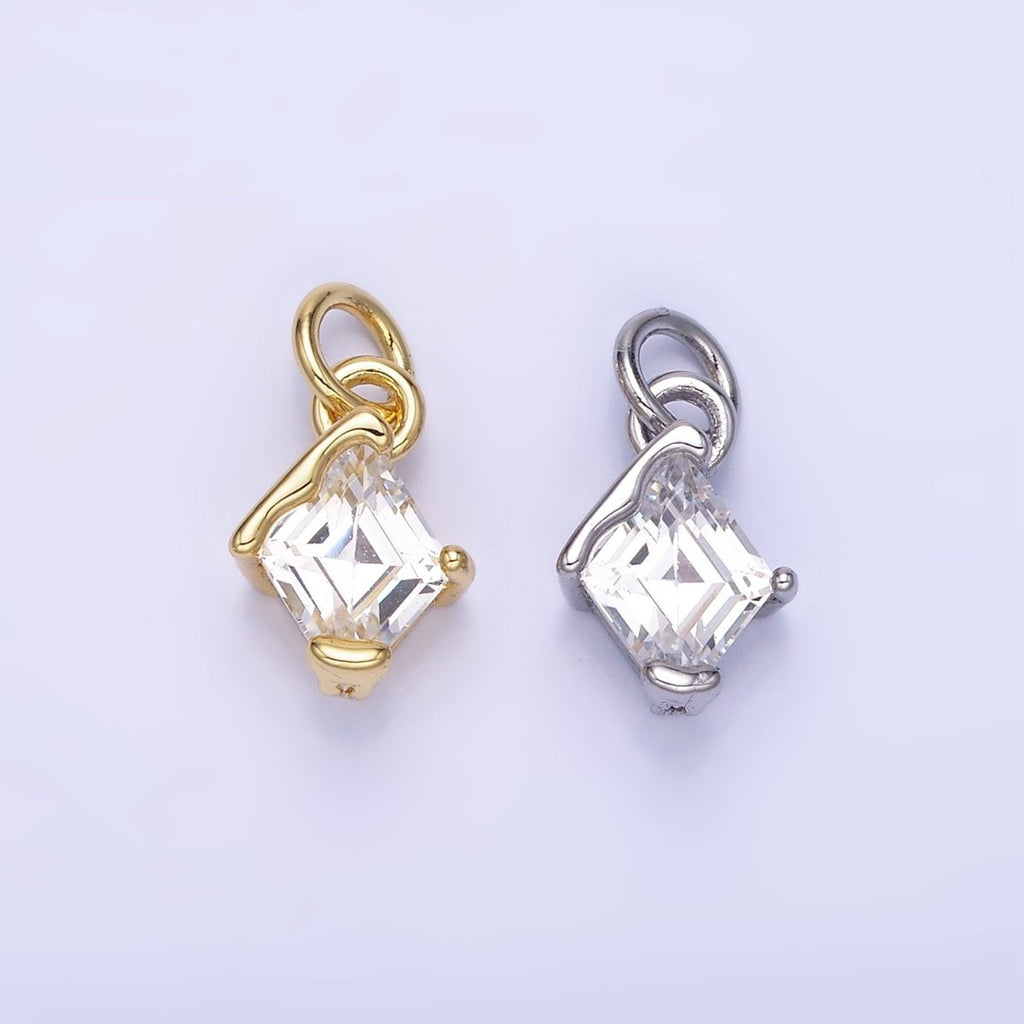 14K Gold plated Clear CZ Rhombus Molten Mini Charm in Gold & Silver | W582
