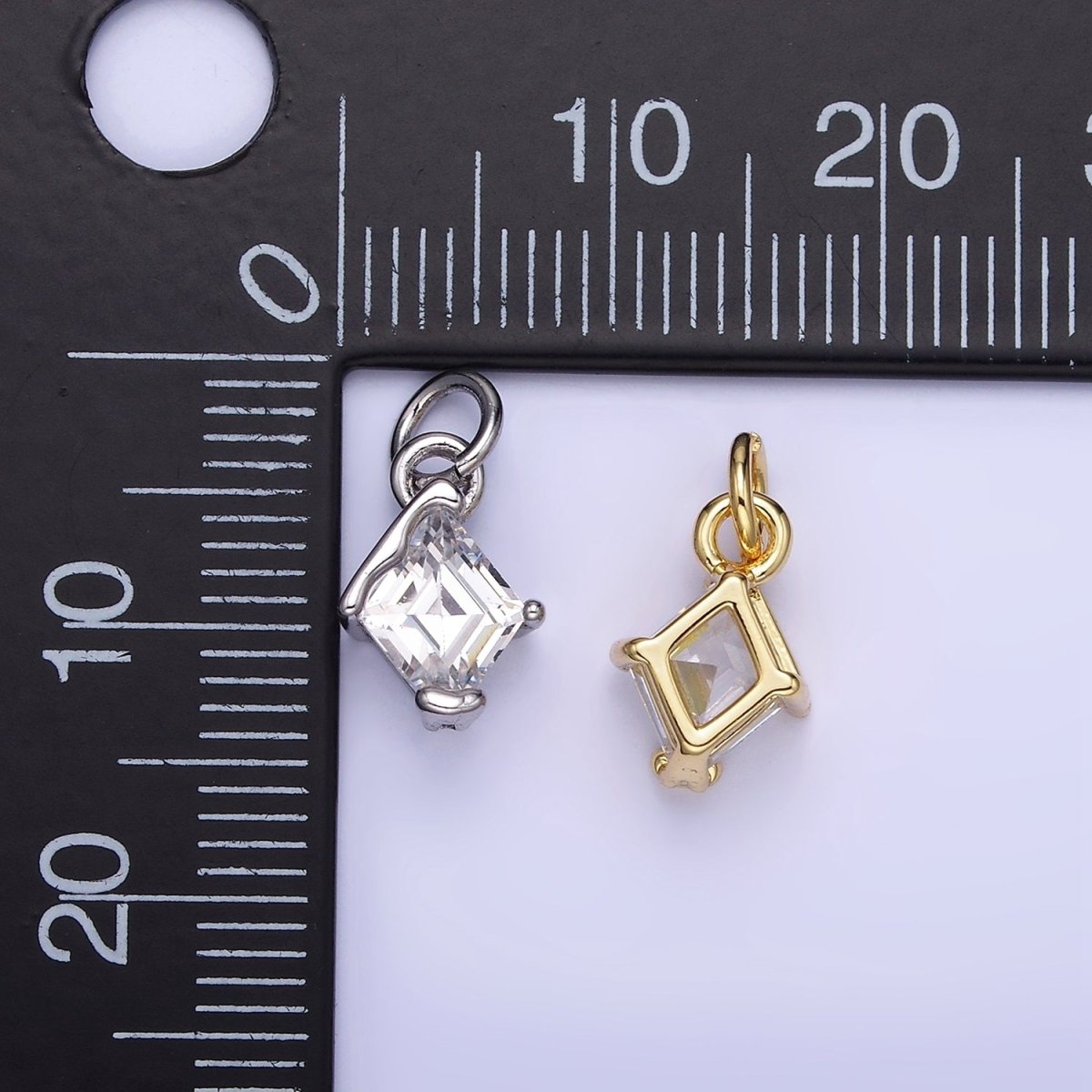 14K Gold plated Clear CZ Rhombus Molten Mini Charm in Gold & Silver | W582