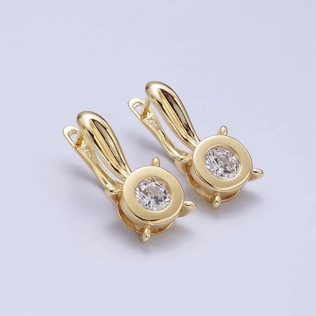 14K Gold plated Clear CZ Round Bezel Dotted English Lock Earrings | AD1532 - DLUXCA