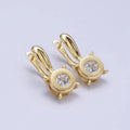 14K Gold plated Clear CZ Round Bezel Dotted English Lock Earrings | AD1532 - DLUXCA