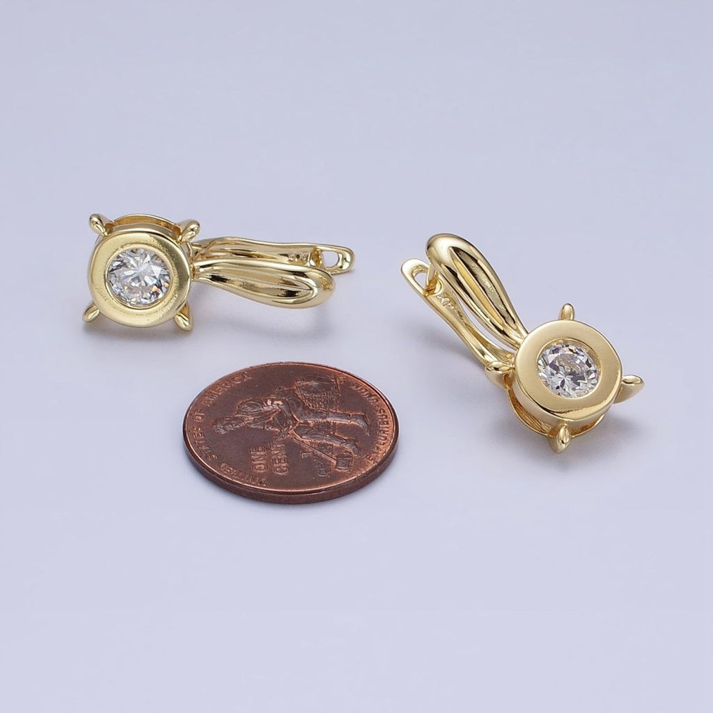 14K Gold plated Clear CZ Round Bezel Dotted English Lock Earrings | AD1532 - DLUXCA