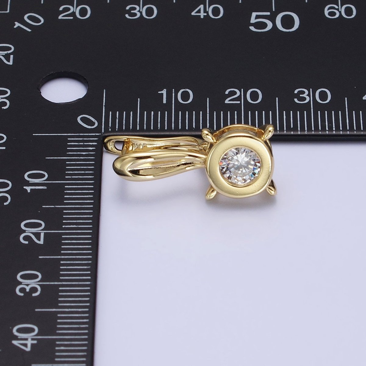 14K Gold plated Clear CZ Round Bezel Dotted English Lock Earrings | AD1532 - DLUXCA