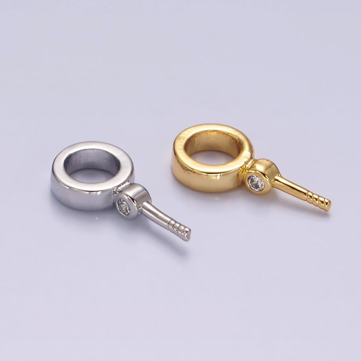 14K Gold plated Clear CZ Round Drill Charm Holder Jewelry Findings Supply in Gold & Silver | Z-472 Z-473 - DLUXCA