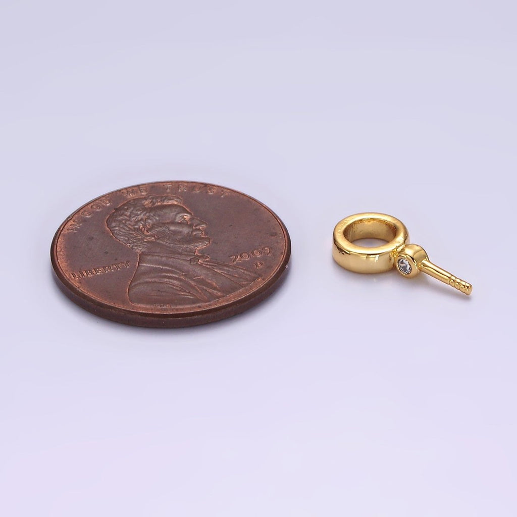 14K Gold plated Clear CZ Round Drill Charm Holder Jewelry Findings Supply in Gold & Silver | Z-472 Z-473 - DLUXCA