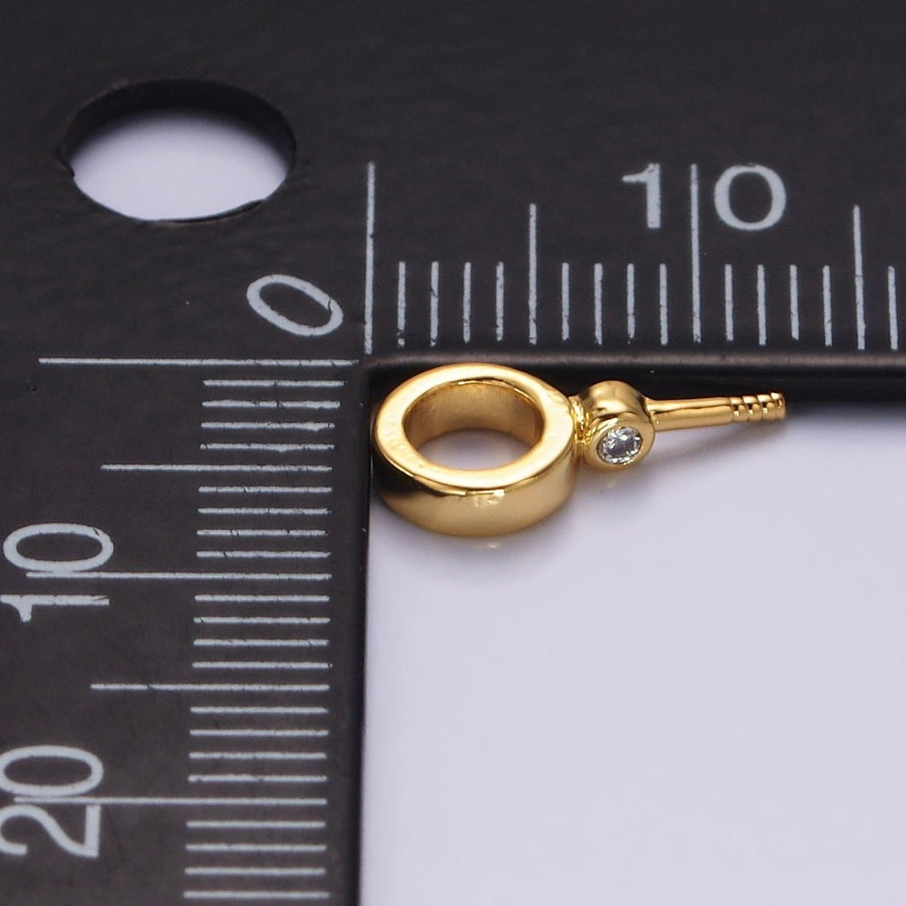 14K Gold plated Clear CZ Round Drill Charm Holder Jewelry Findings Supply in Gold & Silver | Z-472 Z-473 - DLUXCA