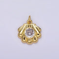 14K Gold plated Clear CZ Sea Clam Shell Charm | AG527 - DLUXCA