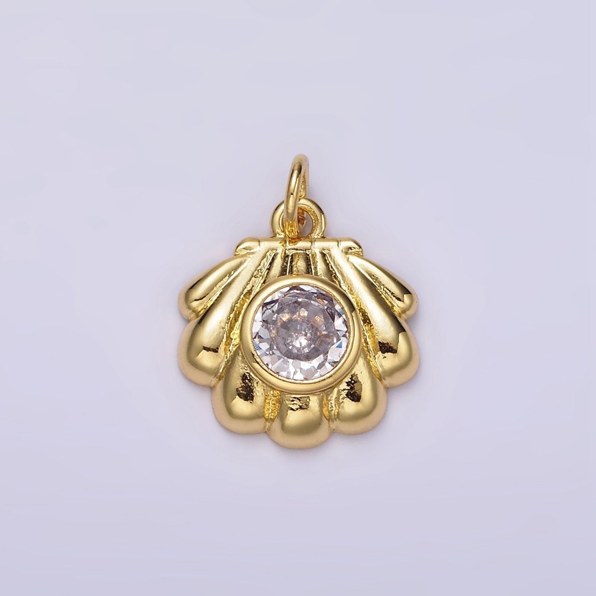 14K Gold plated Clear CZ Sea Clam Shell Charm | AG527 - DLUXCA