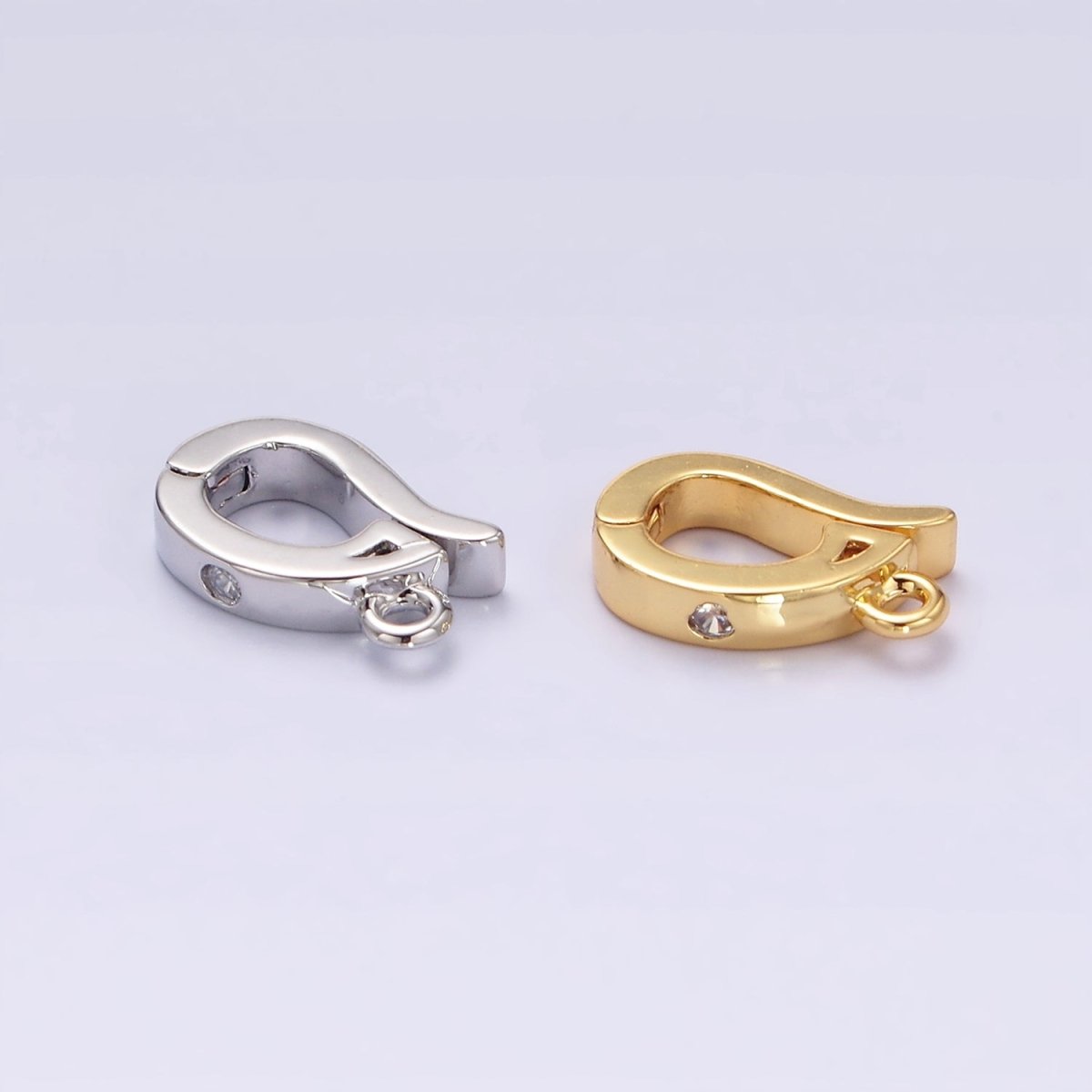14K Gold plated Clear CZ Snap Interchangeable Charm Holder Jewelry Supply in Gold & Silver | Z-479 Z-480 - DLUXCA