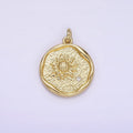 14K Gold plated Clear CZ Sunflower Hammered Stamped Round Charm | AG261 - DLUXCA