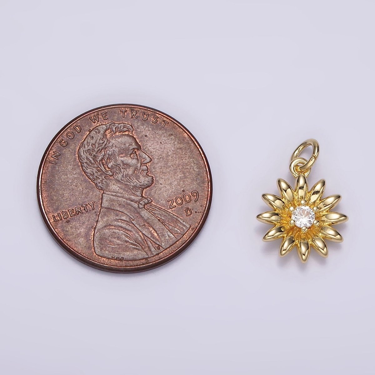 14K Gold plated Clear CZ Sunflower Nature Charm | AG412 - DLUXCA