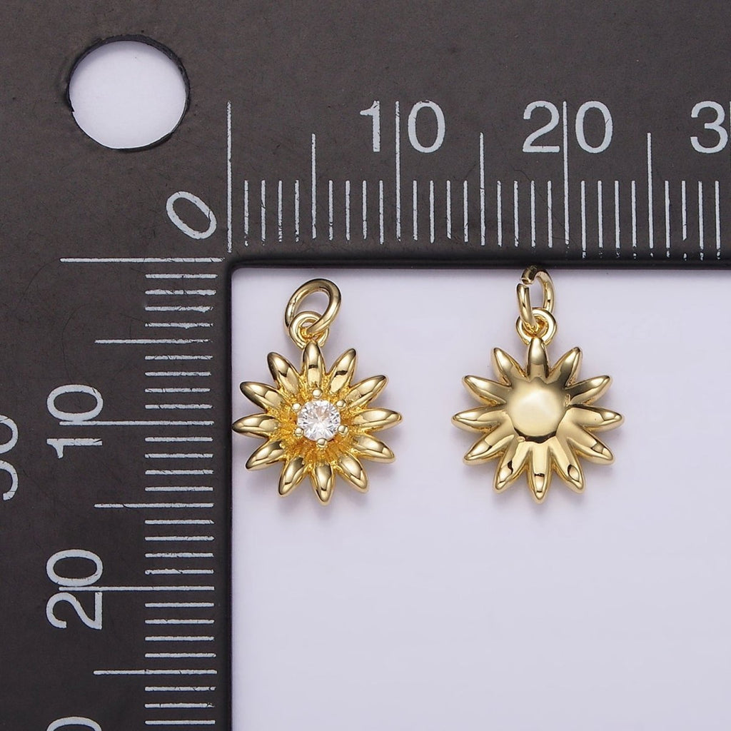 14K Gold plated Clear CZ Sunflower Nature Charm | AG412 - DLUXCA