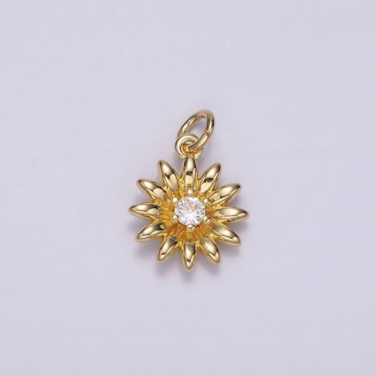14K Gold plated Clear CZ Sunflower Nature Charm | AG412 - DLUXCA