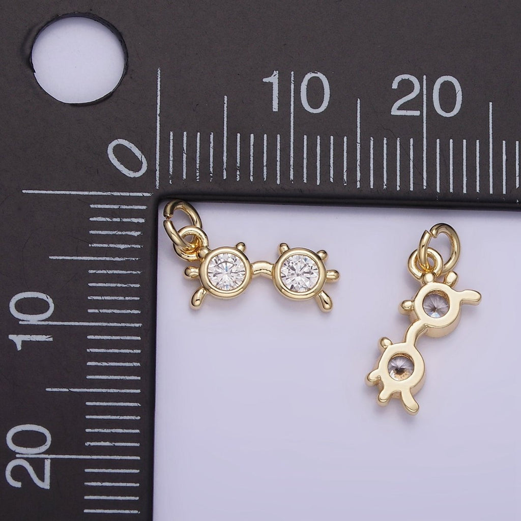 14K Gold plated Clear CZ Sunglasses Shades Spectacle Charm | W669 - DLUXCA