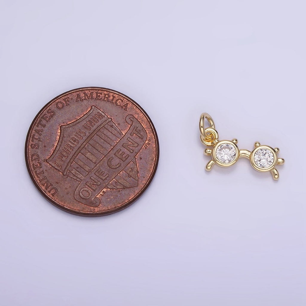 14K Gold plated Clear CZ Sunglasses Shades Spectacle Charm | W669 - DLUXCA