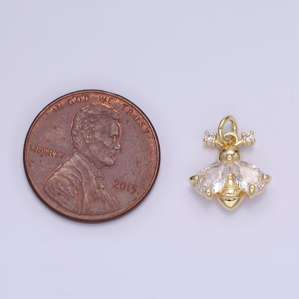 14K Gold plated CZ Bumble Queen Bee Insect Charm in Gold & Silver | AG731