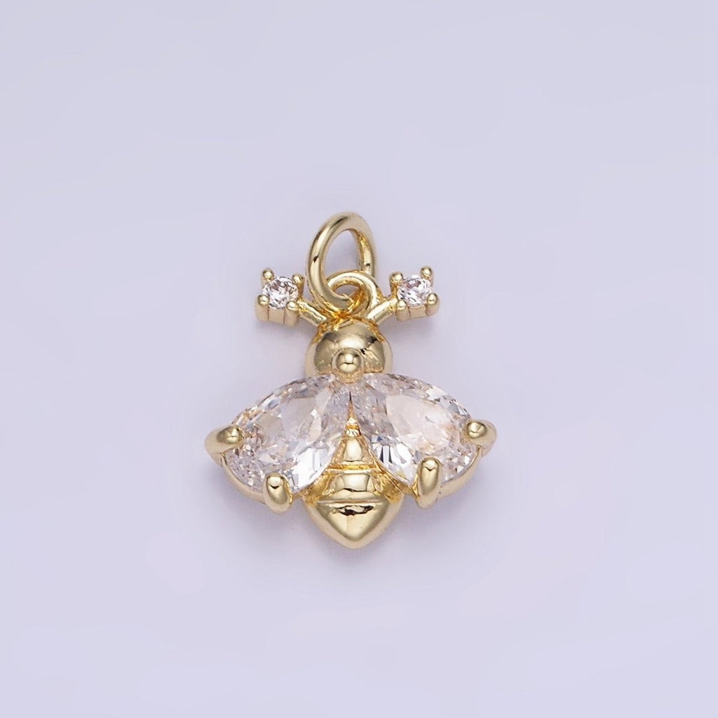 14K Gold plated CZ Bumble Queen Bee Insect Charm in Gold & Silver | AG731
