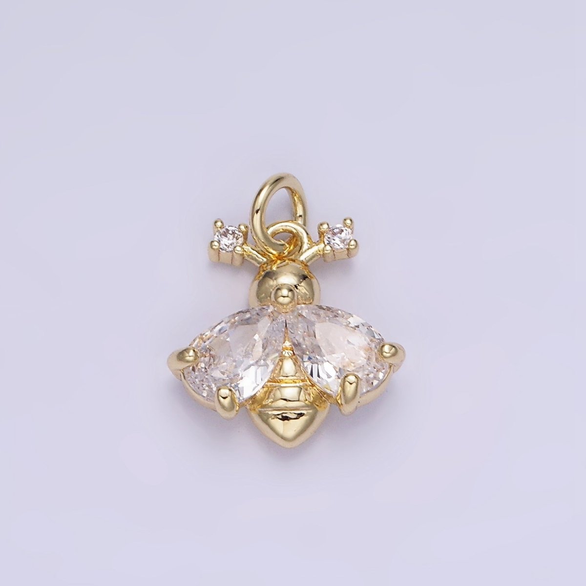 14K Gold plated CZ Bumble Queen Bee Insect Charm in Gold & Silver | AG731