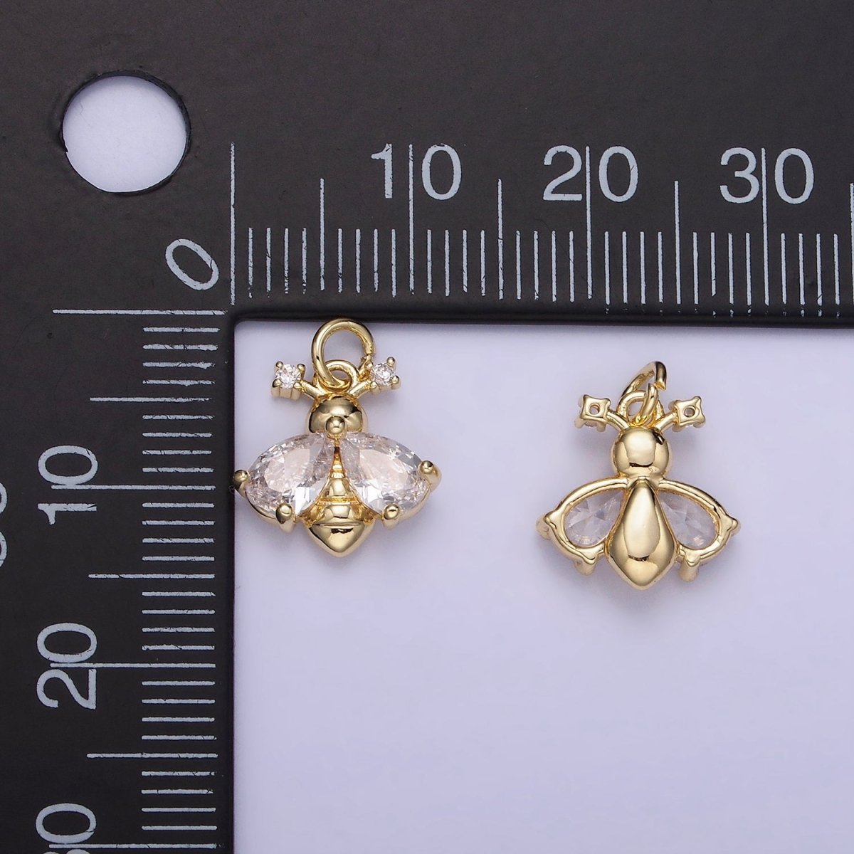 14K Gold plated CZ Bumble Queen Bee Insect Charm in Gold & Silver | AG731