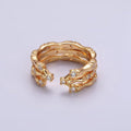 14K Gold plated Clear CZ Triple Bamboo Band Ring | O1085 - DLUXCA