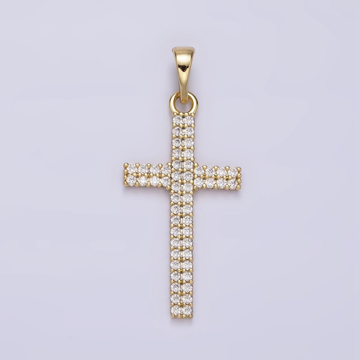 14K Gold plated Clear Double Band CZ Micro Paved Religious Latin Cross like Friends | AA723 - DLUXCA