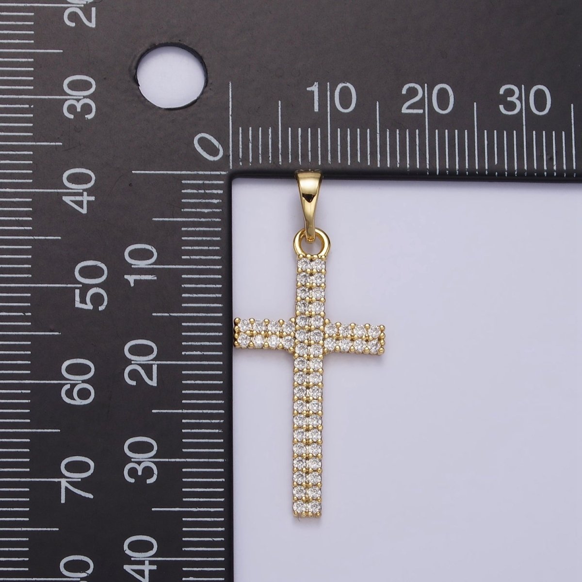 14K Gold plated Clear Double Band CZ Micro Paved Religious Latin Cross like Friends | AA723 - DLUXCA