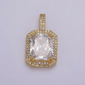 14k Gold plated Clear Emerald Cut CZ Pendant J-750 - DLUXCA