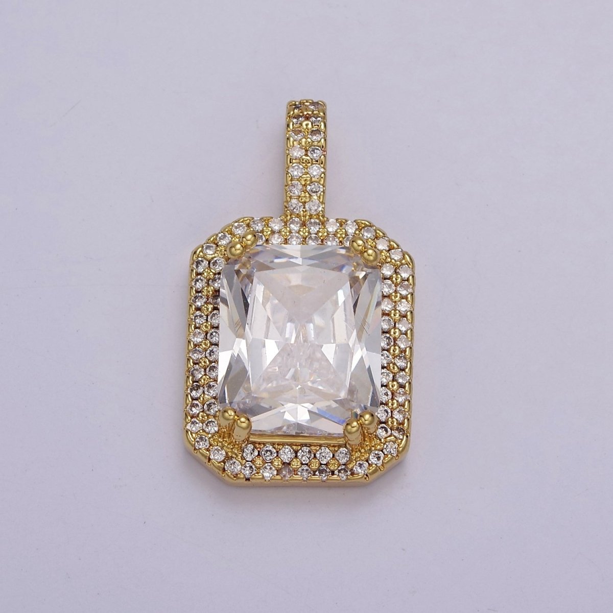 14k Gold plated Clear Emerald Cut CZ Pendant J-750 - DLUXCA