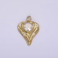 14K Gold plated Clear Heart CZ Dotted Melt Molten Drip Charm | AG221 - DLUXCA