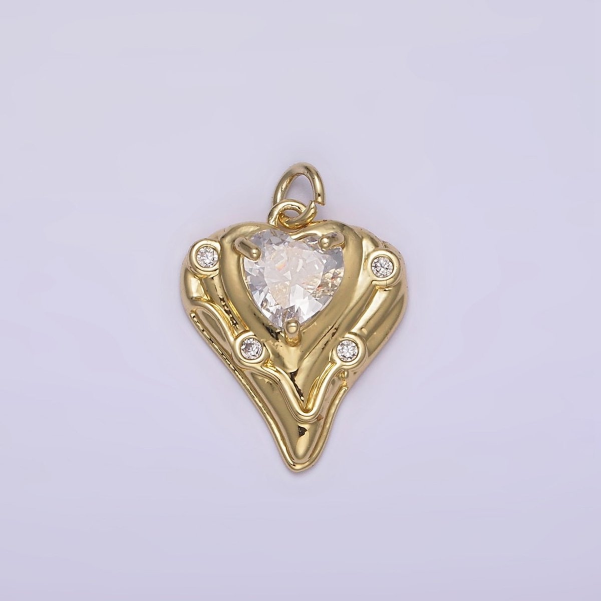 14K Gold plated Clear Heart CZ Dotted Melt Molten Drip Charm | AG221 - DLUXCA