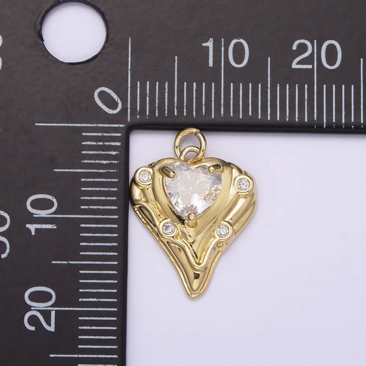 14K Gold plated Clear Heart CZ Dotted Melt Molten Drip Charm | AG221 - DLUXCA