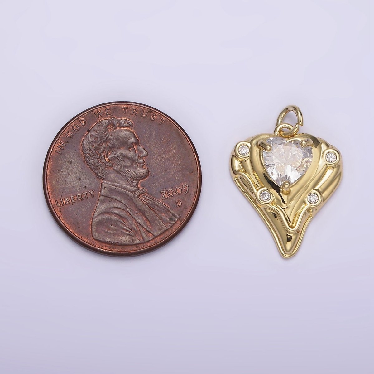 14K Gold plated Clear Heart CZ Dotted Melt Molten Drip Charm | AG221 - DLUXCA