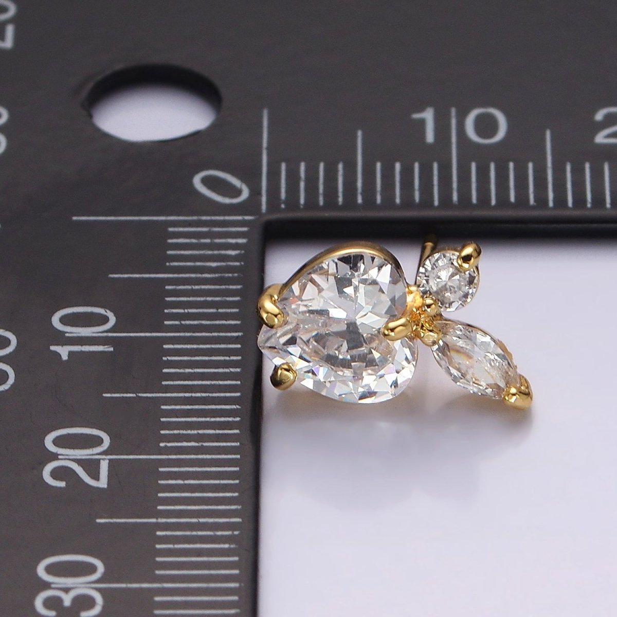 14K Gold plated Clear Heart CZ Marquise Leaf Fruit Stud Earrings | AE961 - DLUXCA