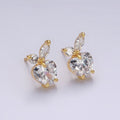 14K Gold plated Clear Heart CZ Marquise Leaf Fruit Stud Earrings | AE961 - DLUXCA