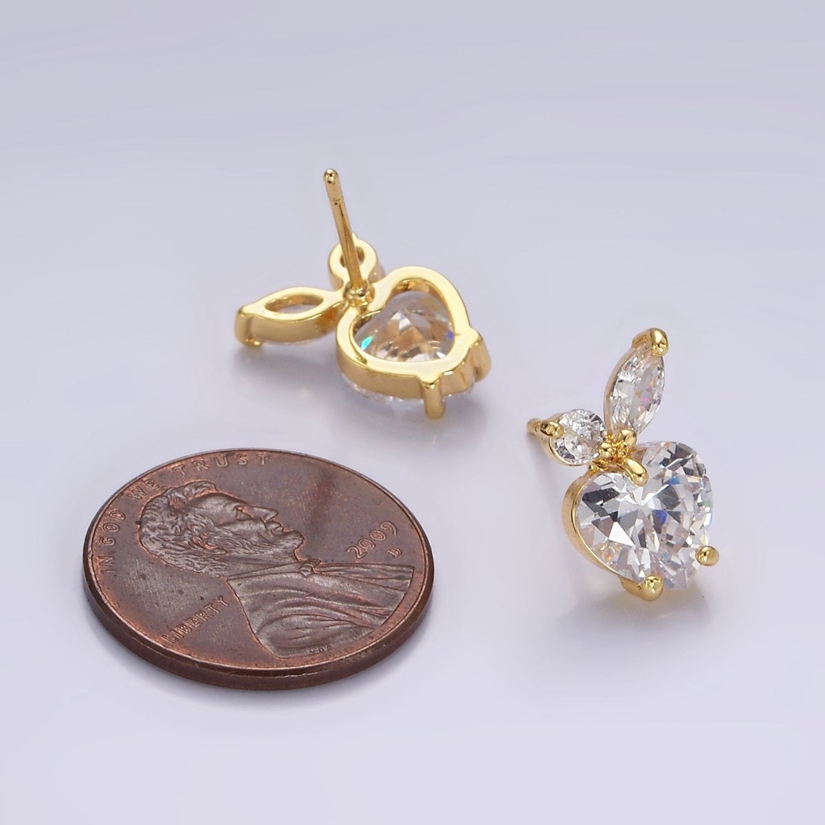 14K Gold plated Clear Heart CZ Marquise Leaf Fruit Stud Earrings | AE961 - DLUXCA